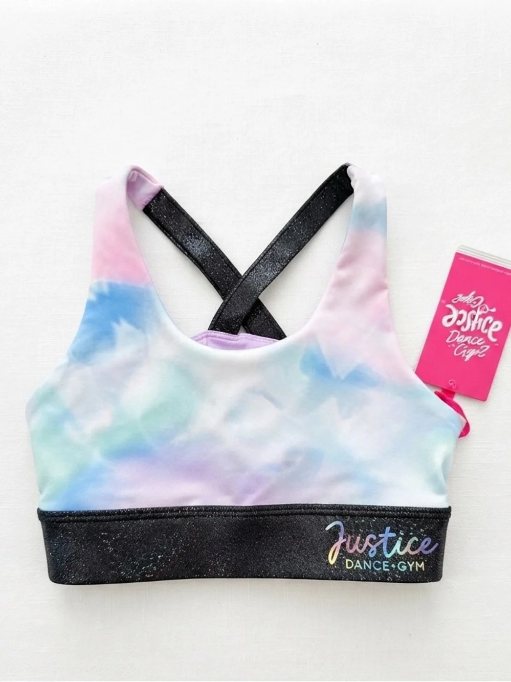 NWT: Justice Strappy Back Sports Bra for Girls with Butterfly Print Cheer Dance